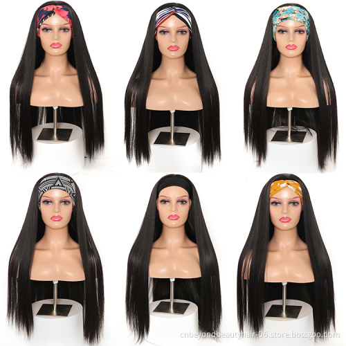 Headband Wigs for Black Women Black Straight Wig with Headband Long Synthetic Headband Wig